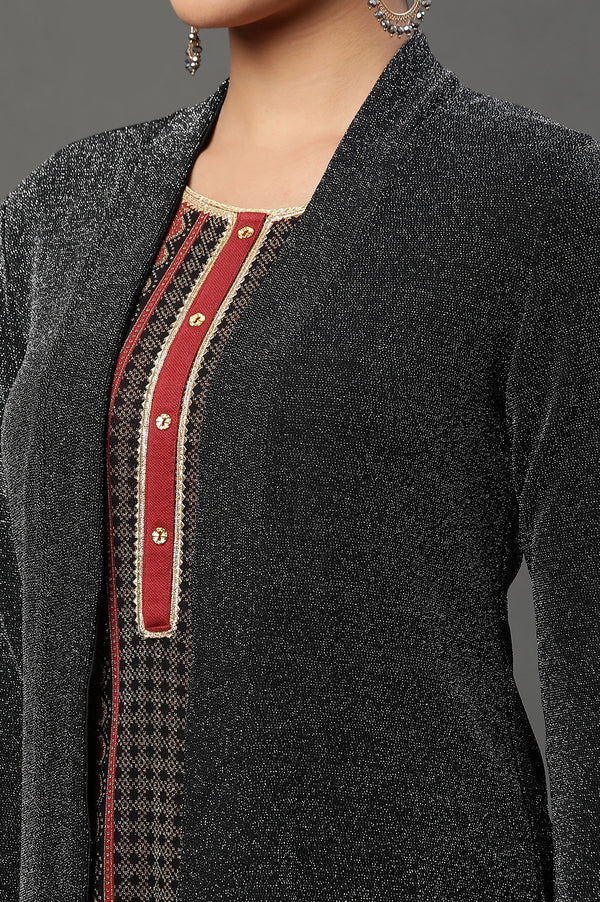 Black Shimmer Front Open Winter Gilet