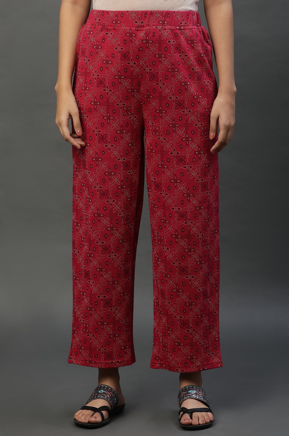 Pink Printed Winter Narrow Palazzo - M