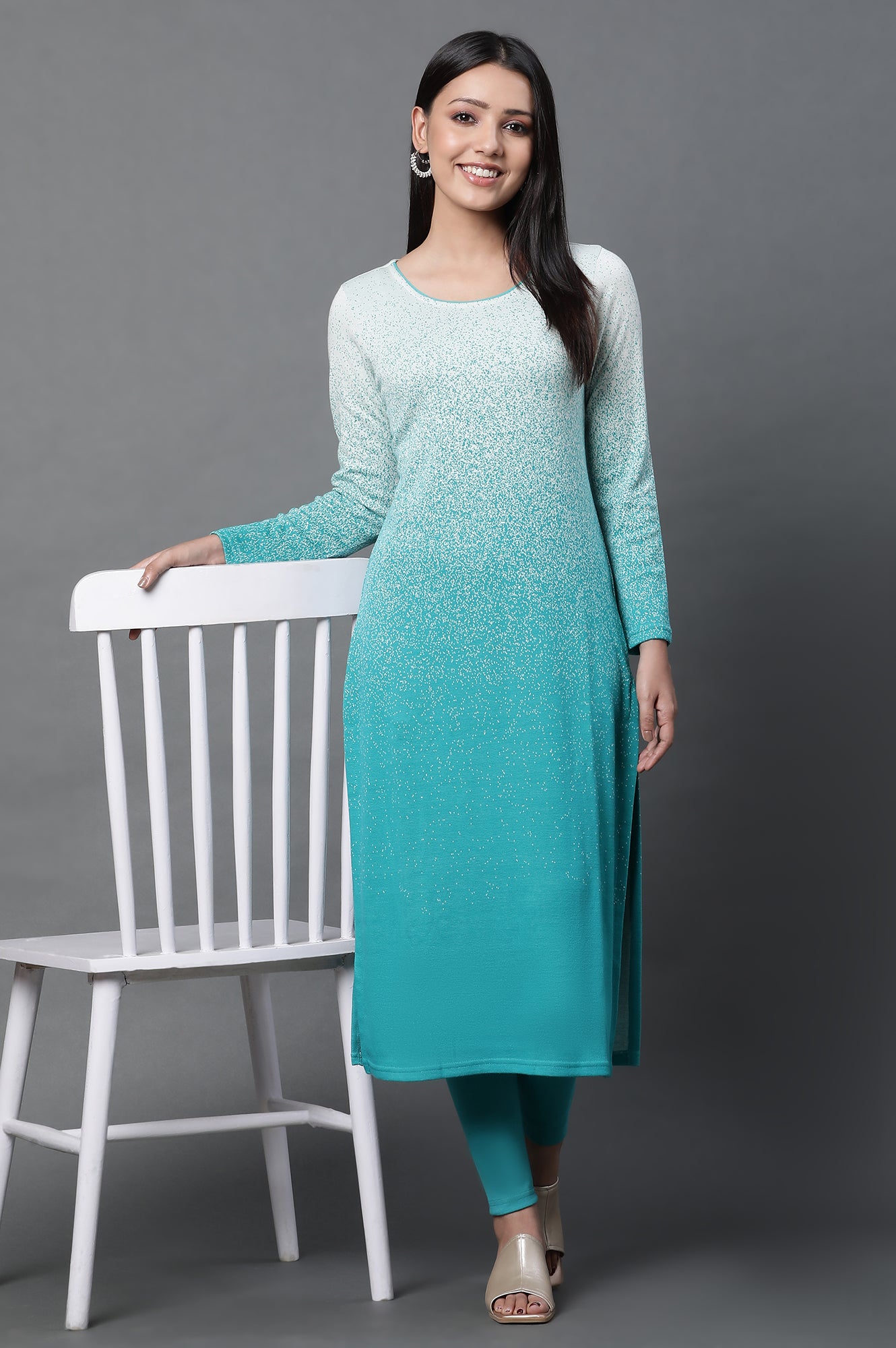 Green Ombre Winter Kurta and Tights Set