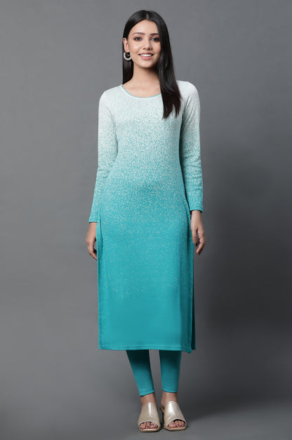 Green Ombre Winter Kurta and Tights Set