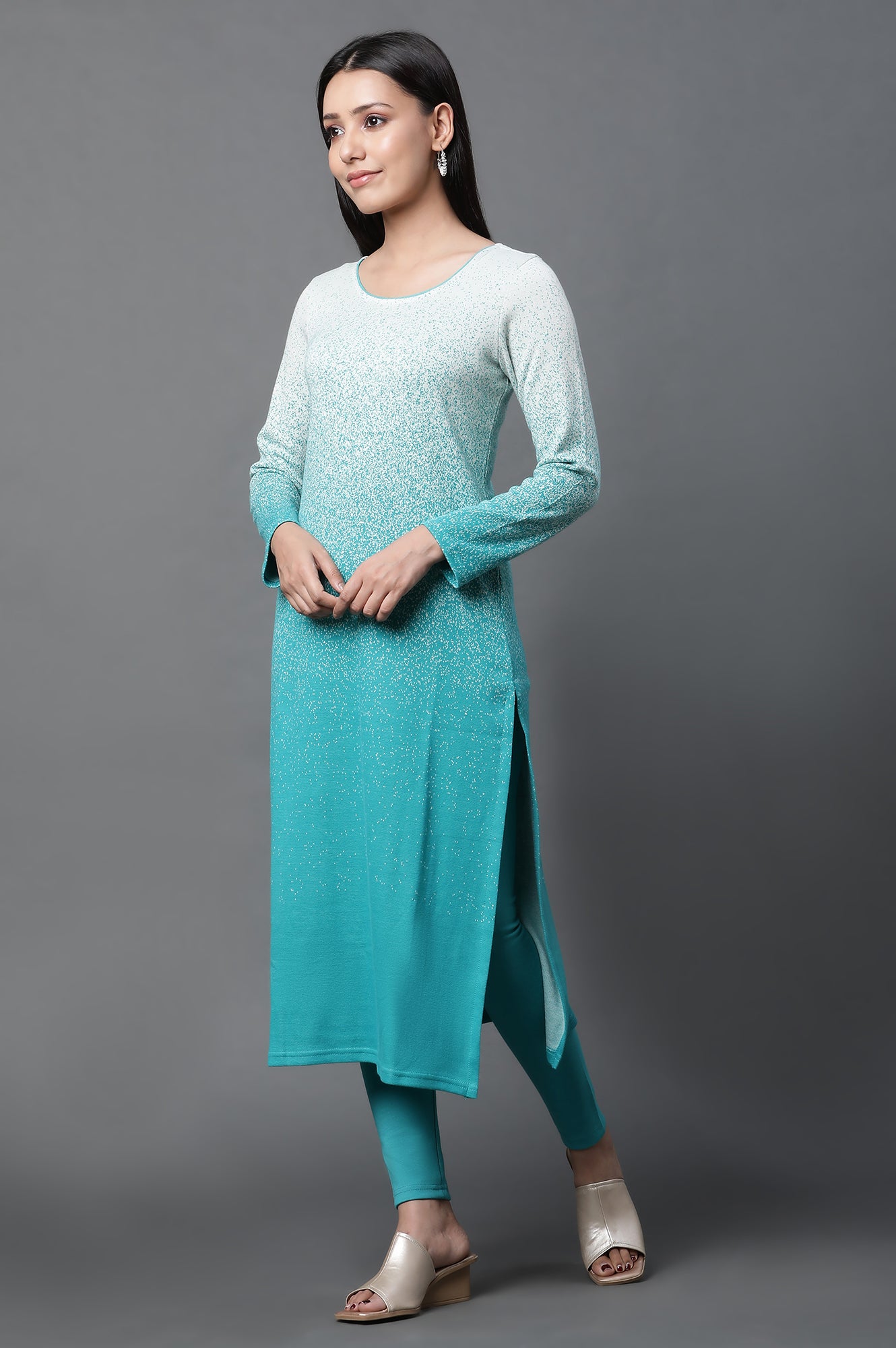 Green Ombre Winter Kurta and Tights Set