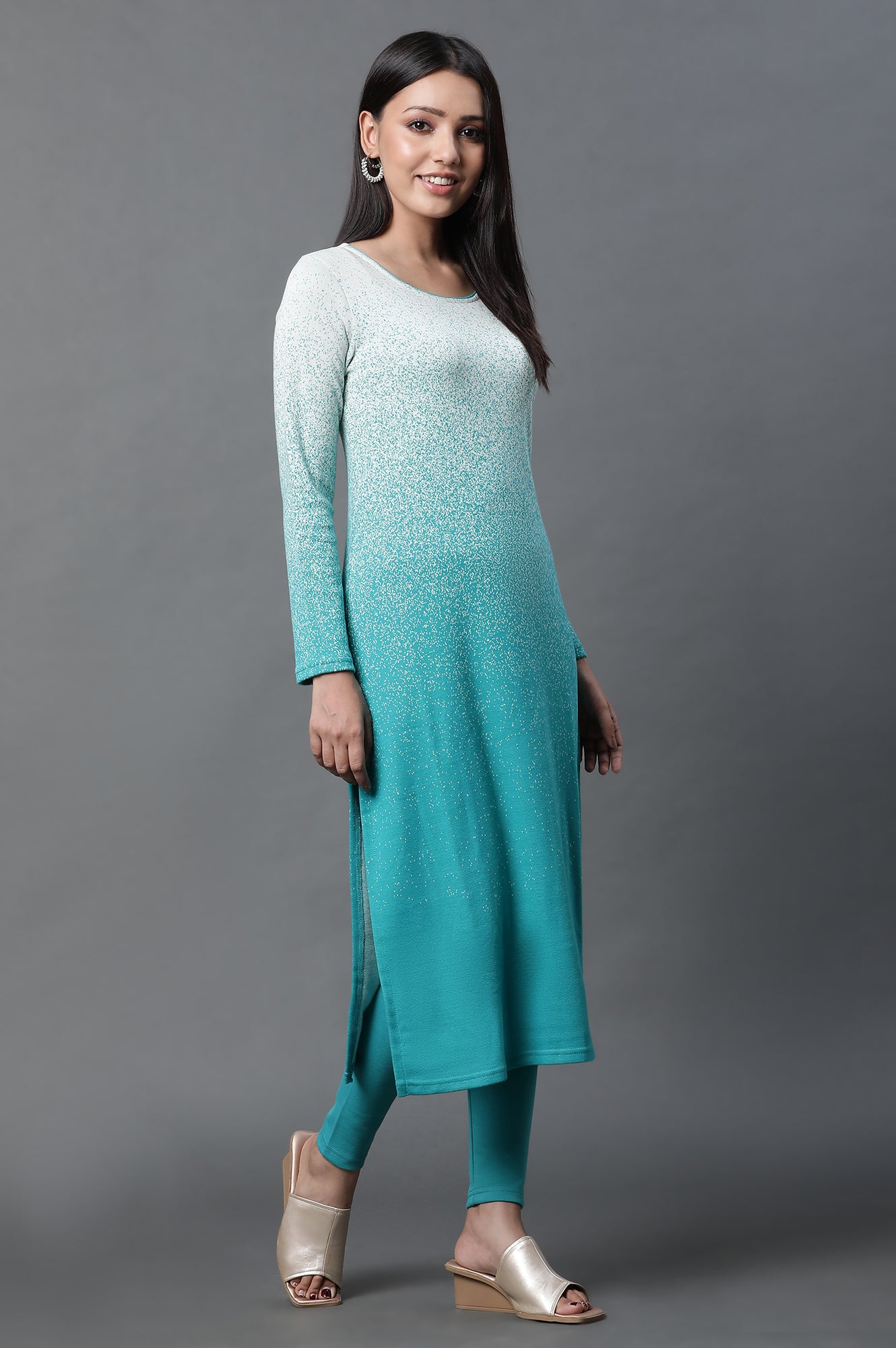 Green Ombre Winter Kurta and Tights Set