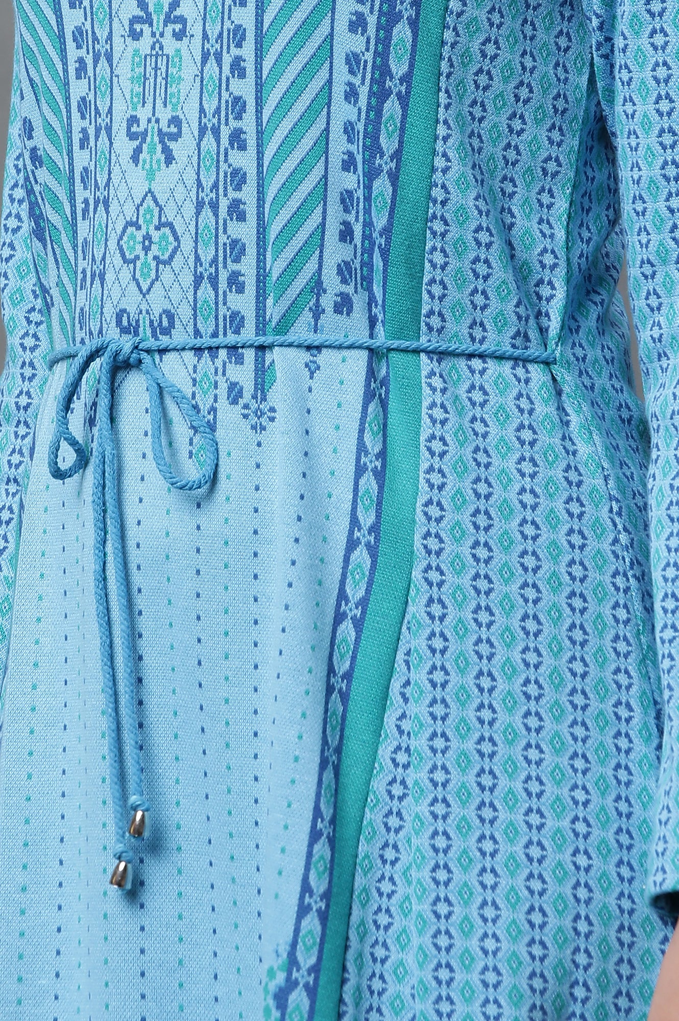 Blue Printed Flared Kurta and Tights Winter Set