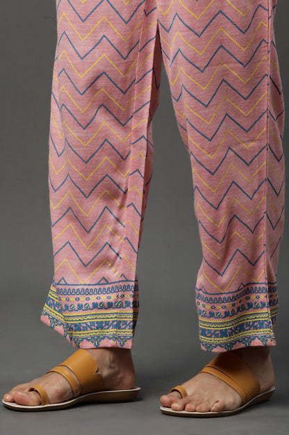 Blue Printed Winter Kurta and Peach Pants Set