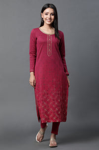 Pink Geometric Printed Ethnic Winter Kurta and Tights Set