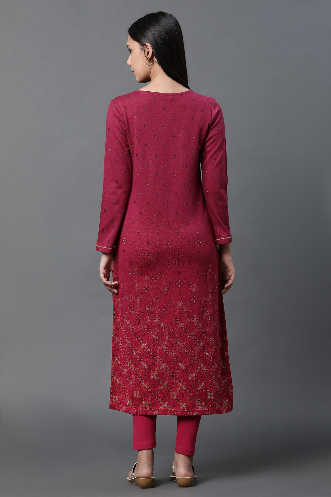 Pink Geometric Printed Ethnic Winter Kurta and Tights Set