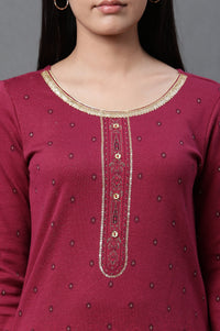 Pink Geometric Printed Ethnic Winter Kurta and Tights Set