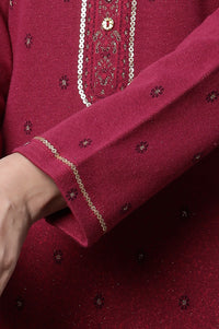 Pink Geometric Printed Ethnic Winter Kurta and Tights Set