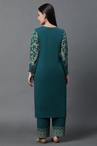 Green Floral Printed Ethnic Kurta and Palazzo Winter Set