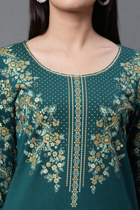 Green Floral Printed Ethnic Kurta and Palazzo Winter Set