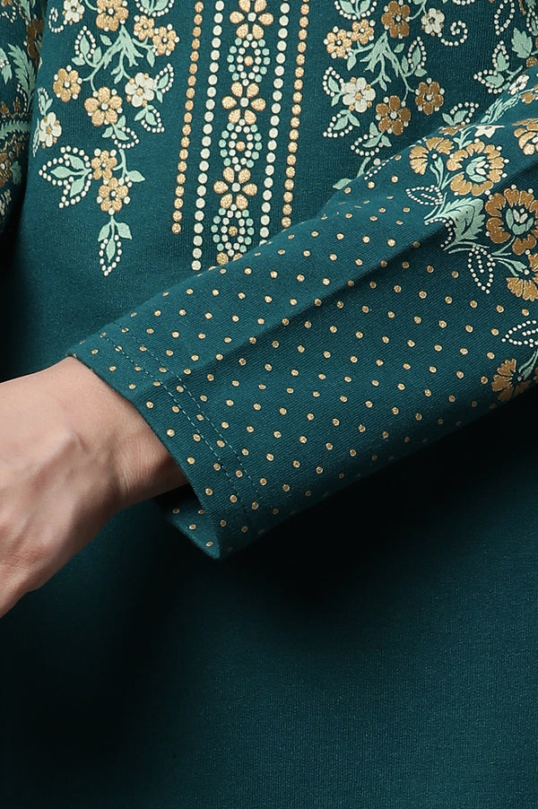 Green Floral Printed Ethnic Kurta and Palazzo Winter Set