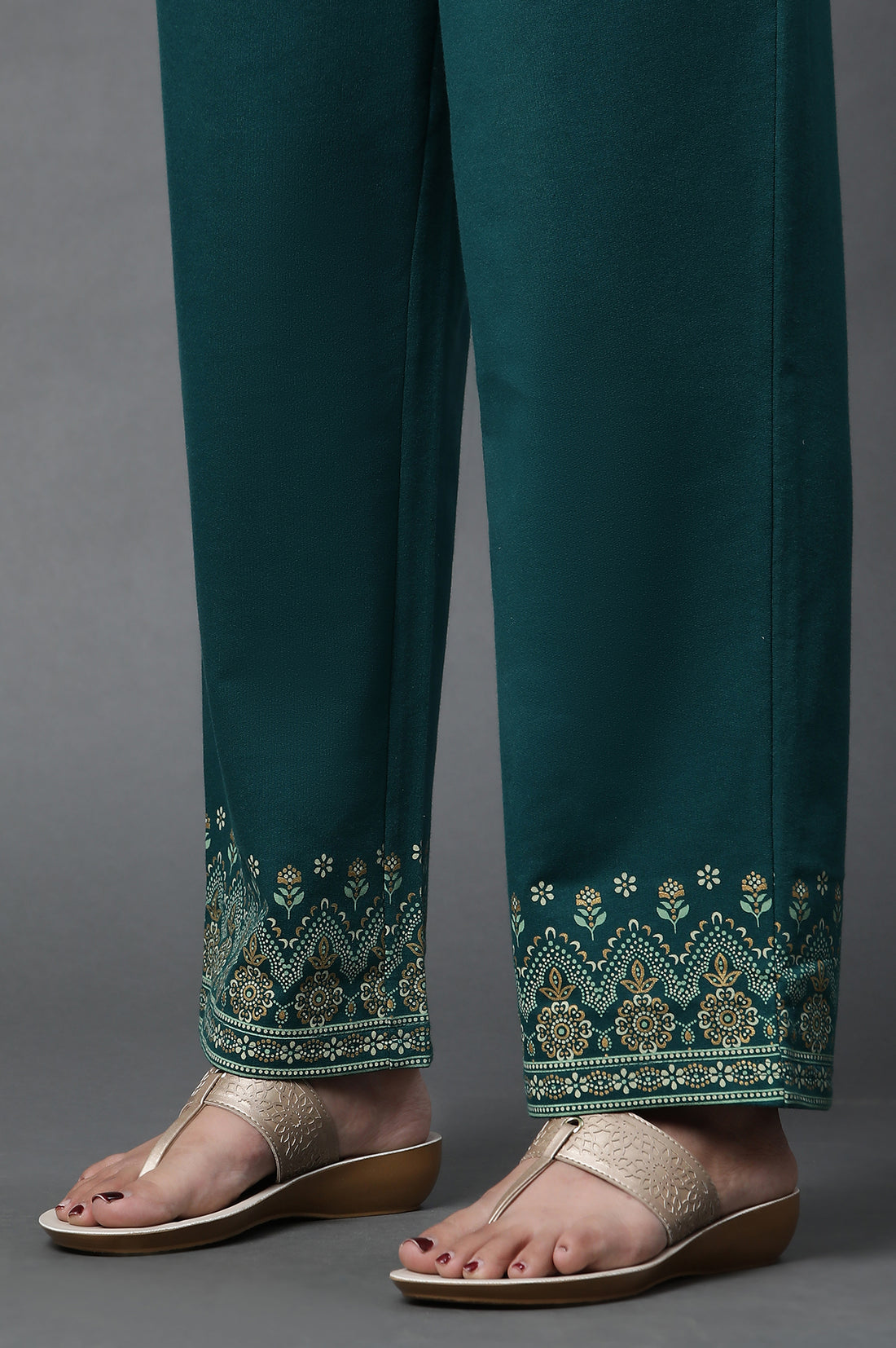 Green Floral Printed Ethnic Kurta and Palazzo Winter Set