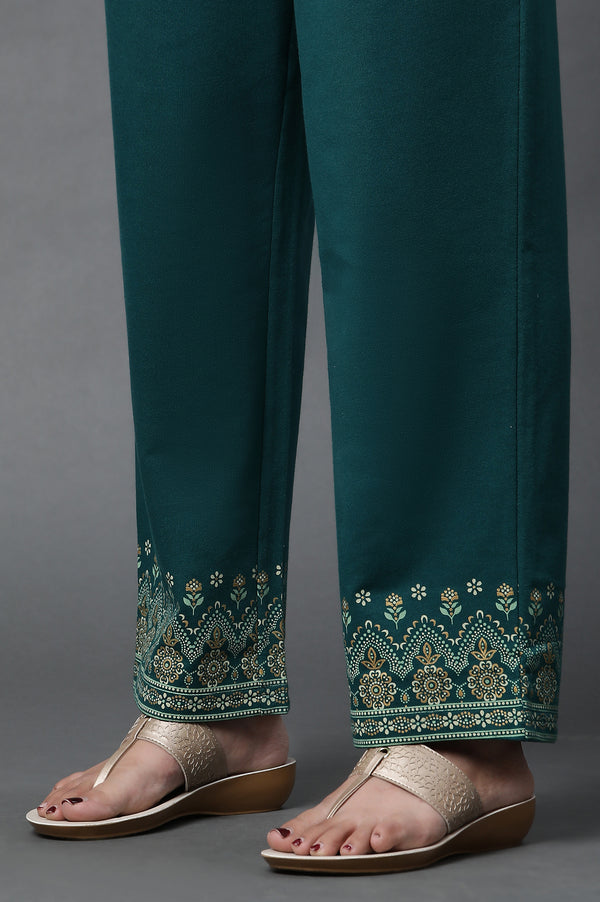 Green Floral Printed Ethnic Kurta and Palazzo Winter Set