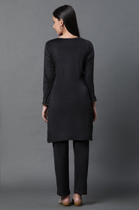Black Zari Embroidered Velvet Kurta and Pants Set