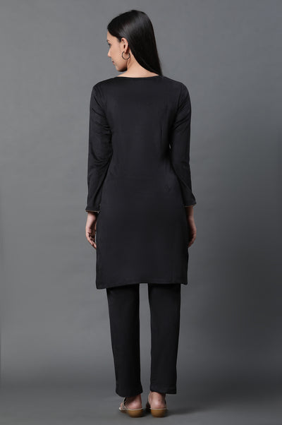 Black Zari Embroidered Velvet Kurta and Pants Set