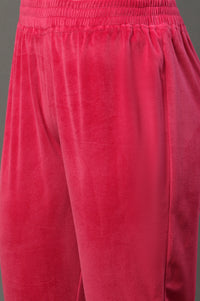 Pink Embroidered Velvet Winter Kurta and Pants Set