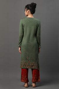 Green Floral Printed Winter Kurta and Palazzos Set