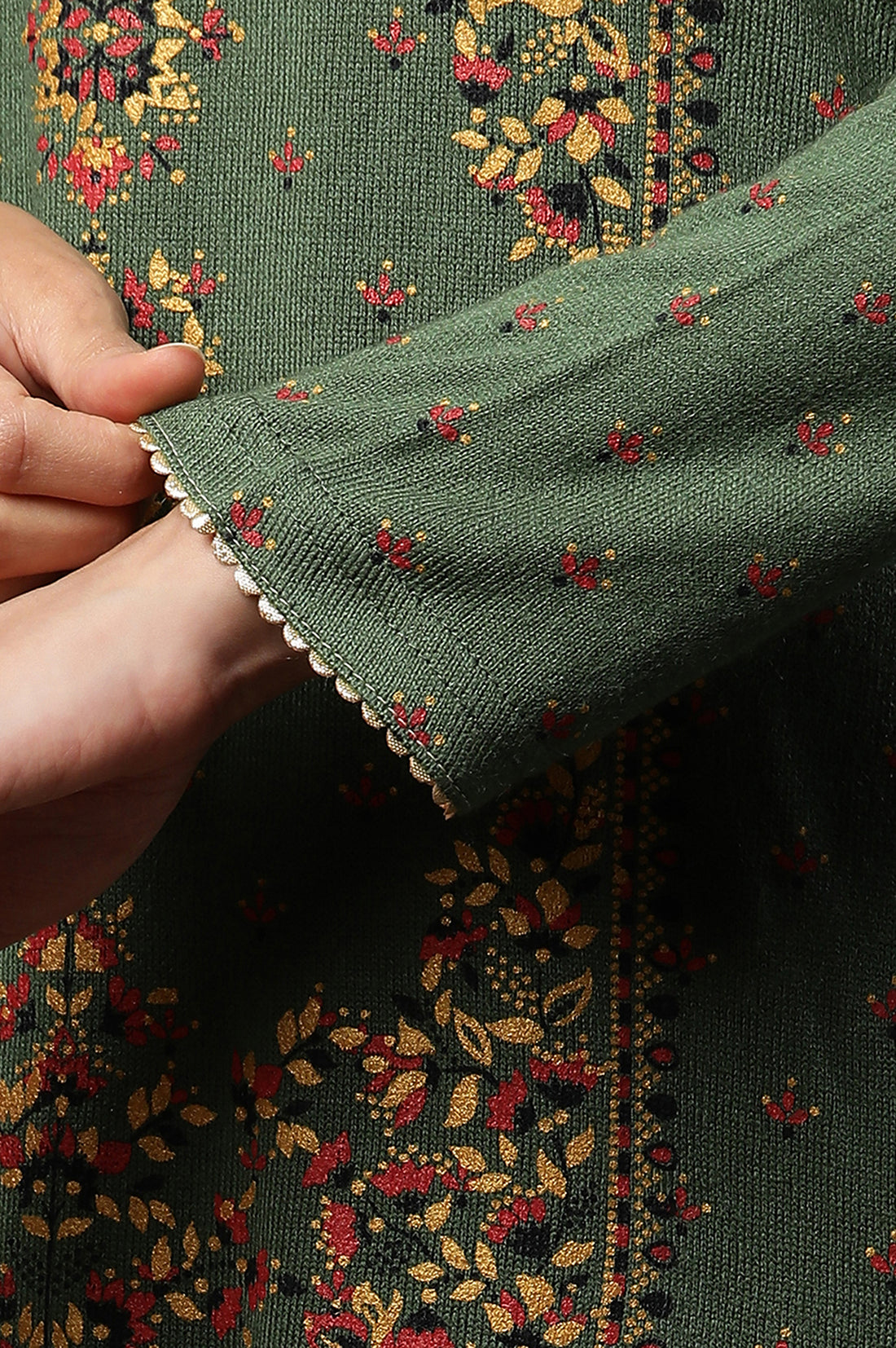 Green Floral Printed Winter Kurta and Palazzos Set