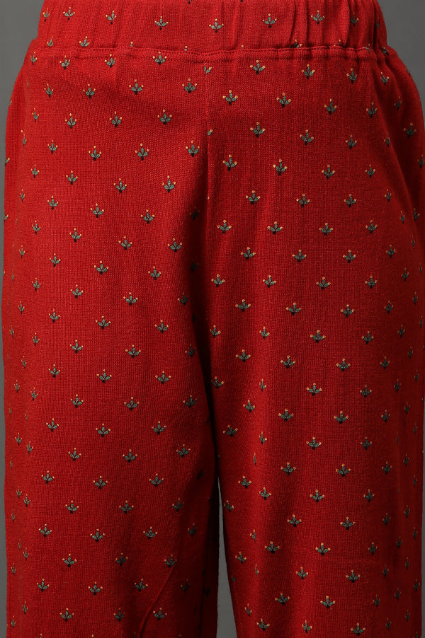 Green Floral Printed Winter Kurta and Palazzos Set