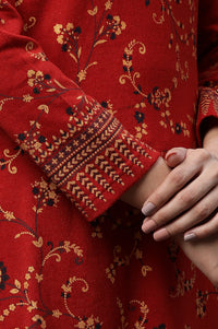Red Floral Printed Winter Kurta and Pants Set
