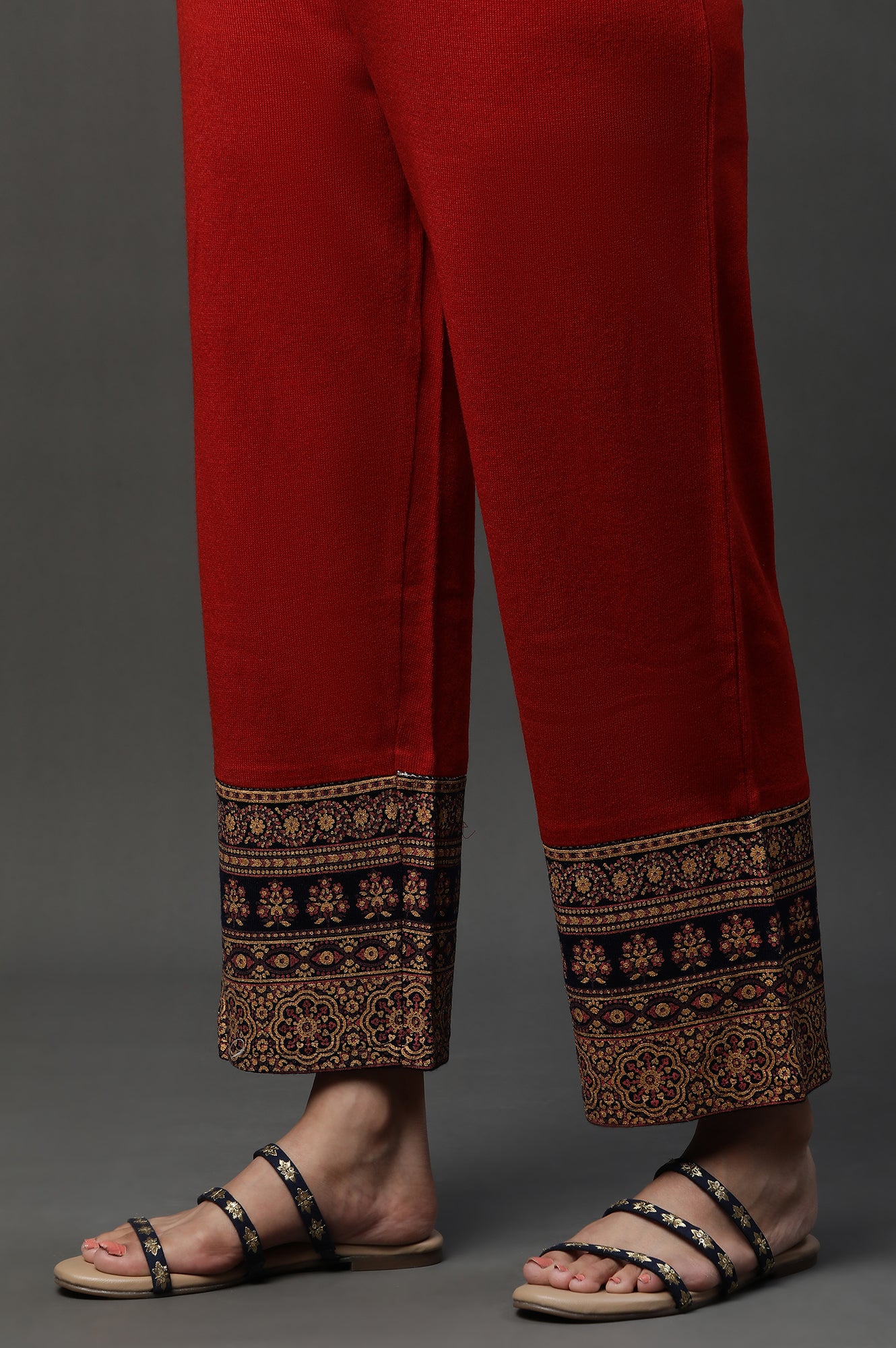 Red Floral Printed Winter Kurta and Pants Set