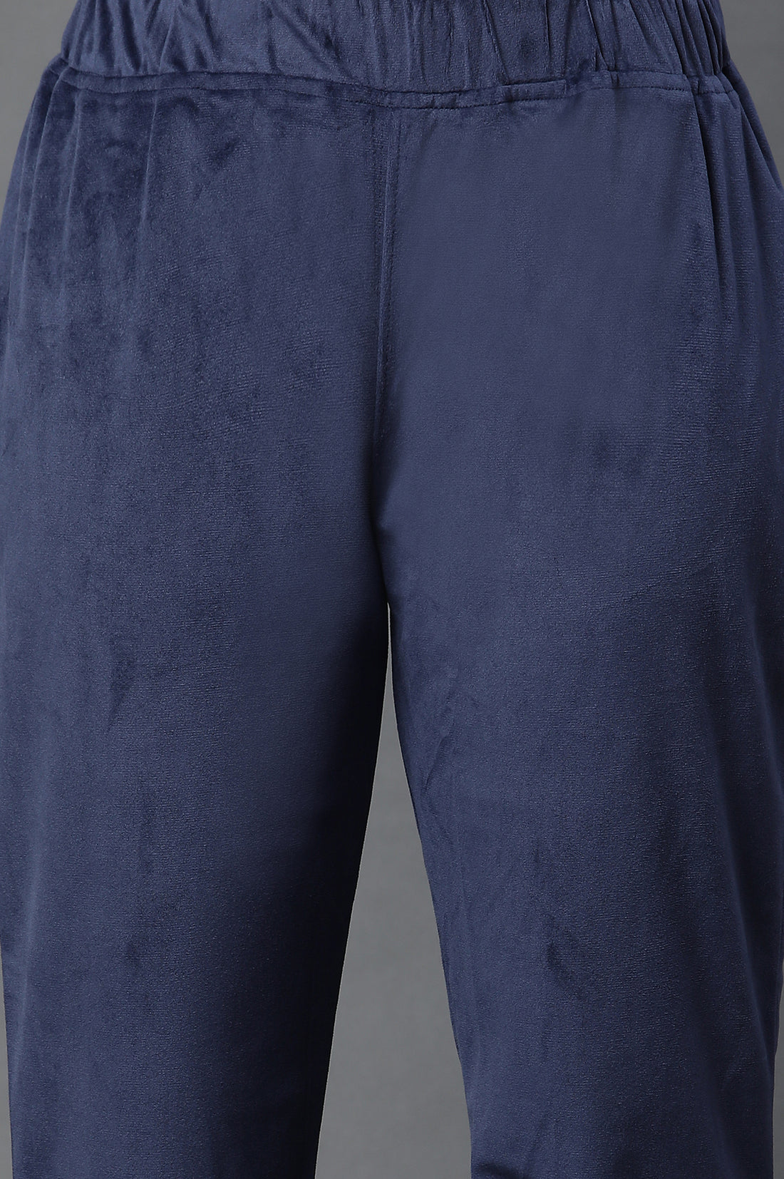 Blue Embroidered Velvet Winter Kurta and Pants Set