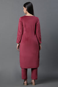 Red Zari Embroidered Winter Kurta and Pants Set