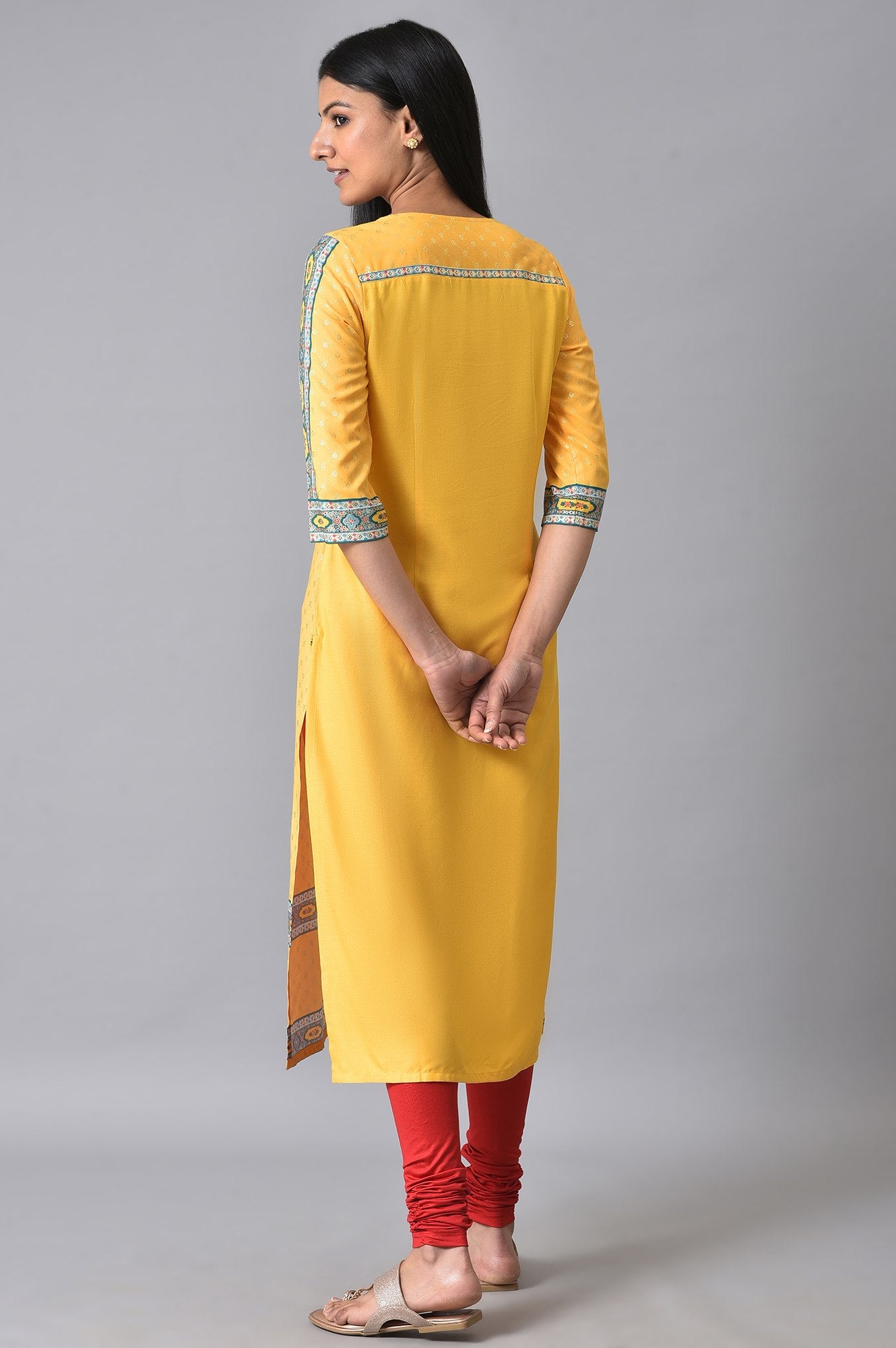 Yellow Floral Printed Ethnic kurta