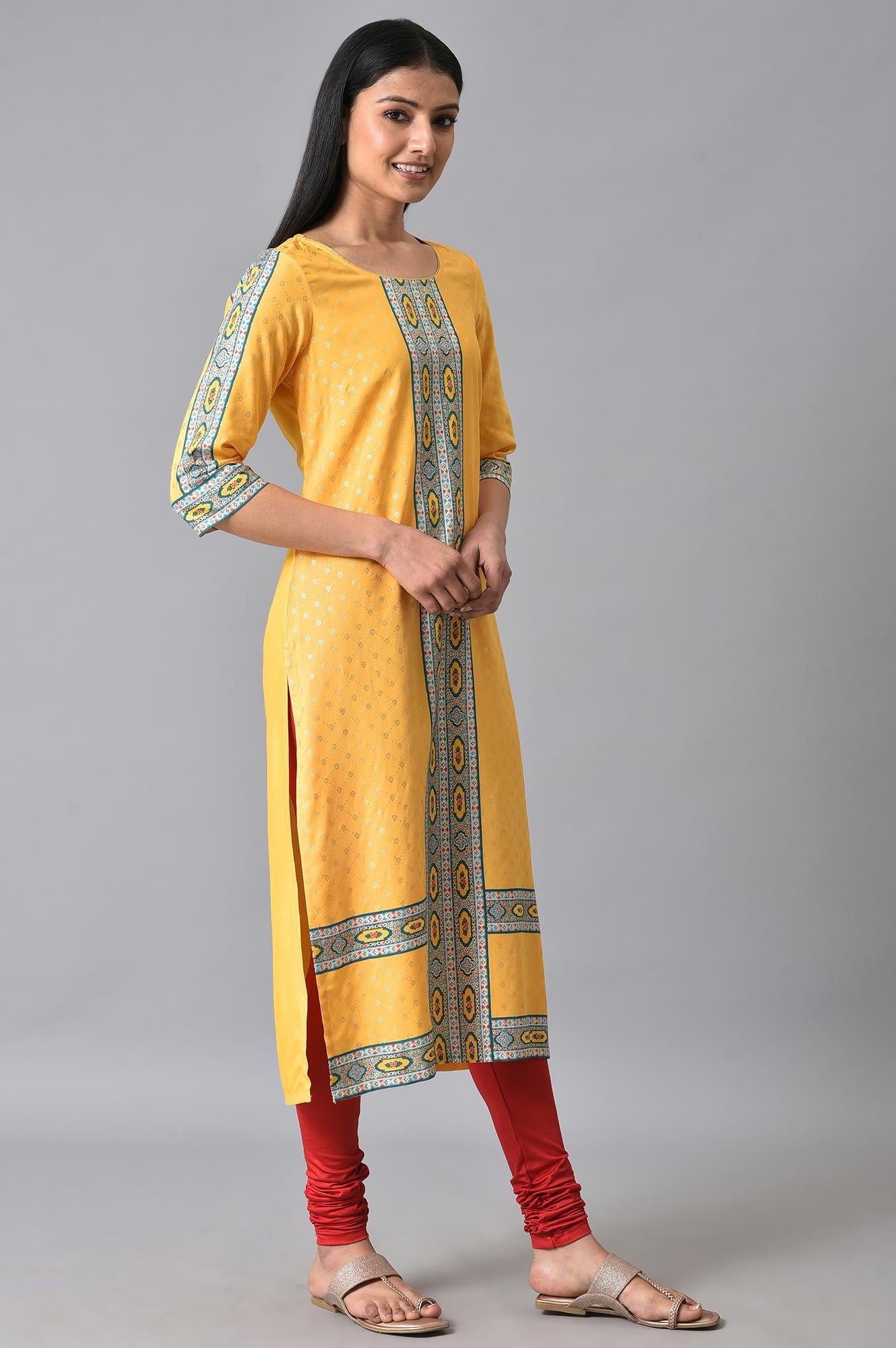 Yellow Floral Printed Ethnic kurta