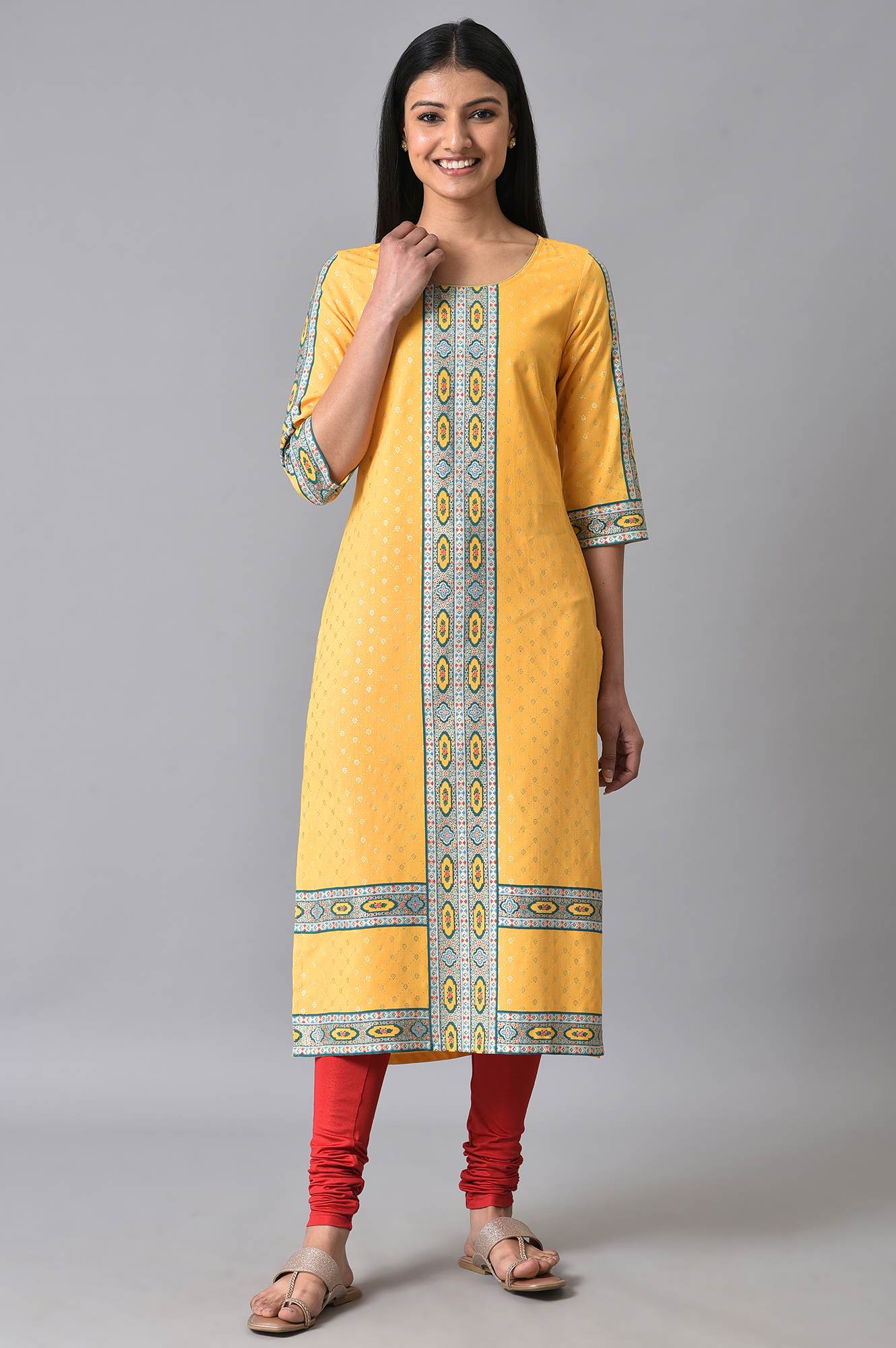 Yellow Floral Printed Ethnic kurta