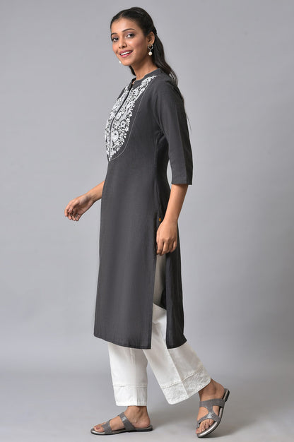 Grey Thread Embroidred Straight kurta