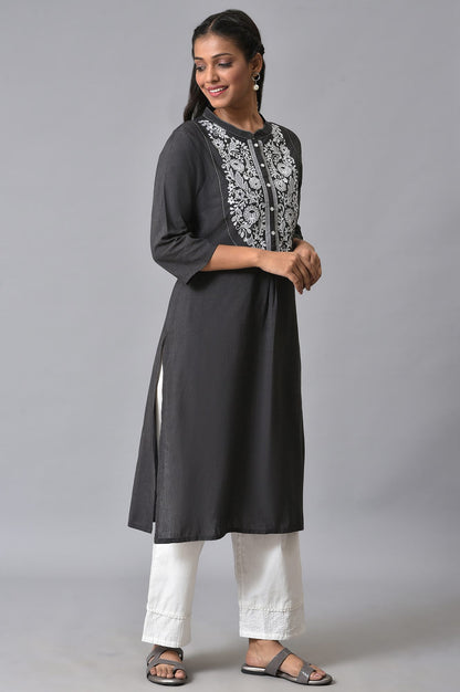 Grey Thread Embroidred Straight kurta