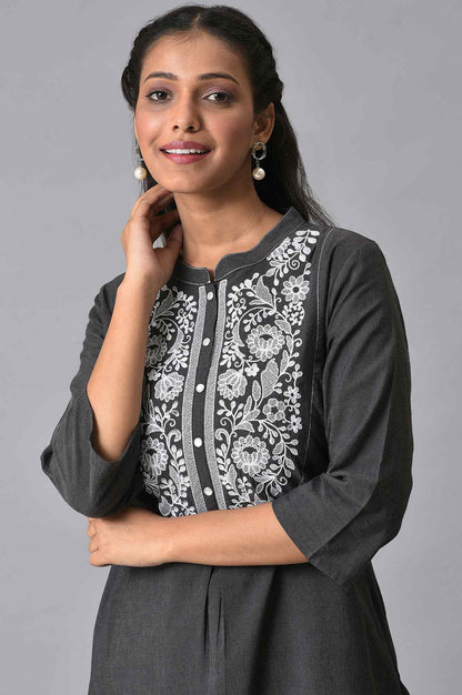 Grey Thread Embroidred Straight kurta