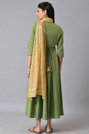 Green Festive Zari Embroidered Dress