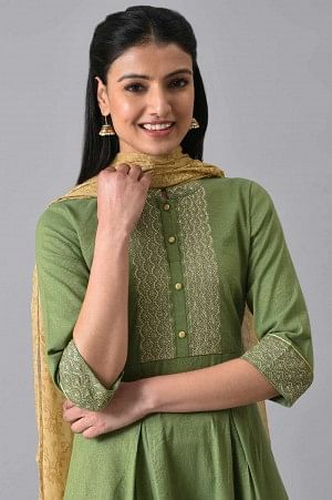 Green Festive Zari Embroidered Dress