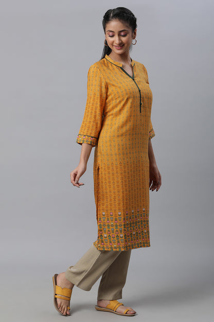 Yellow Printed Straight Casual kurta