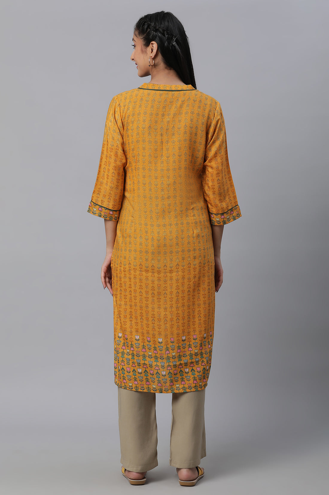 Yellow Printed Straight Casual Kurta