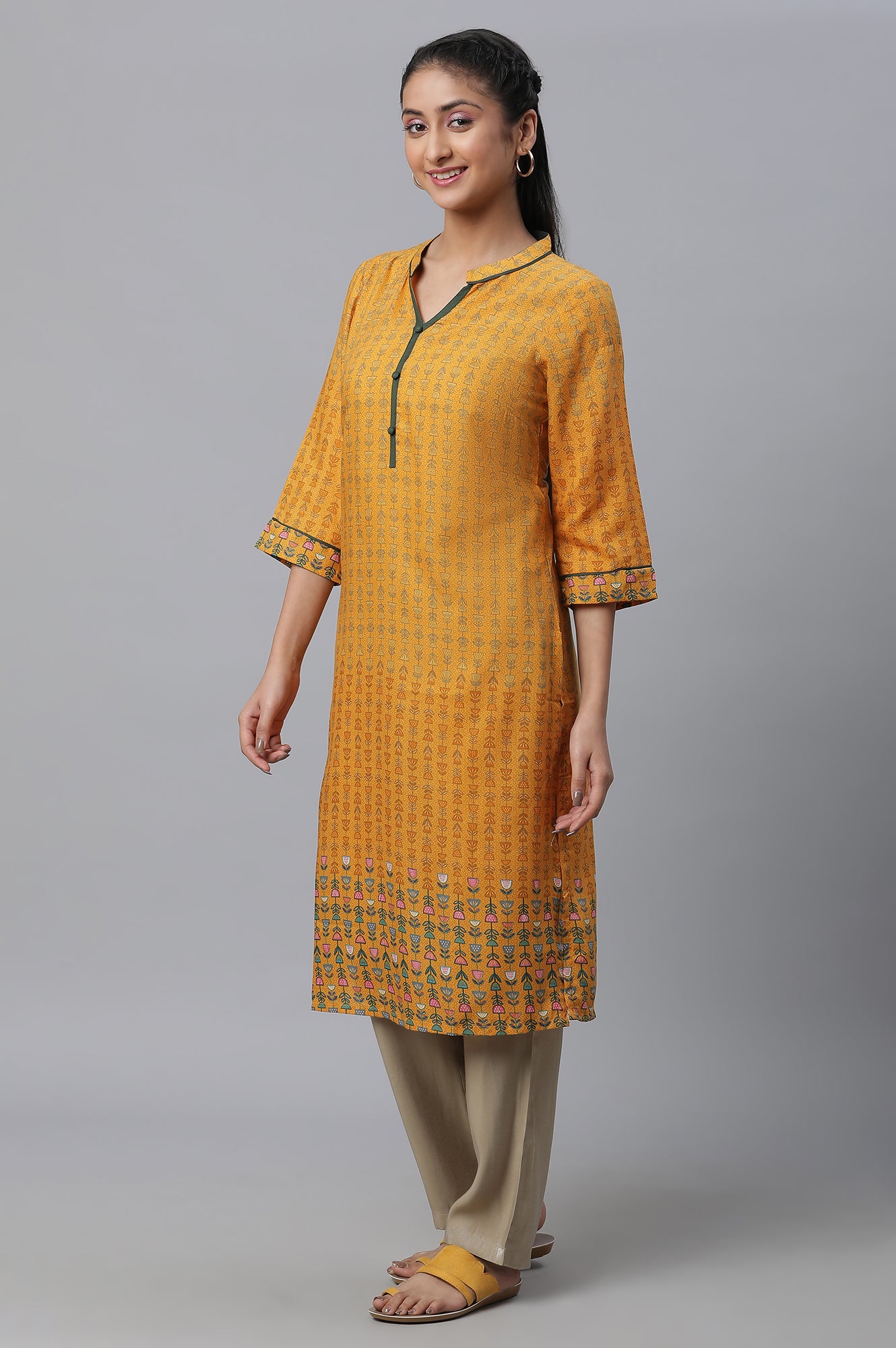 Yellow Printed Straight Casual kurta