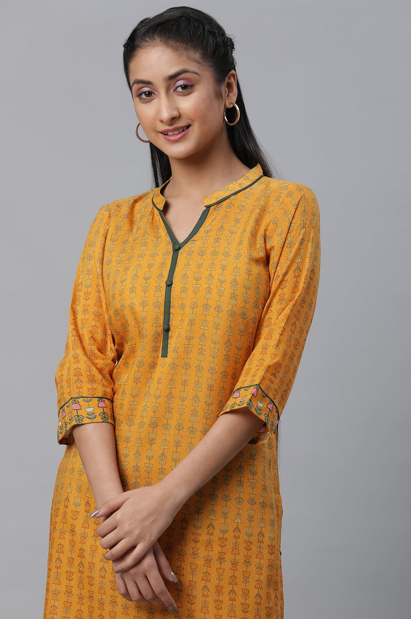 Yellow Printed Straight Casual kurta