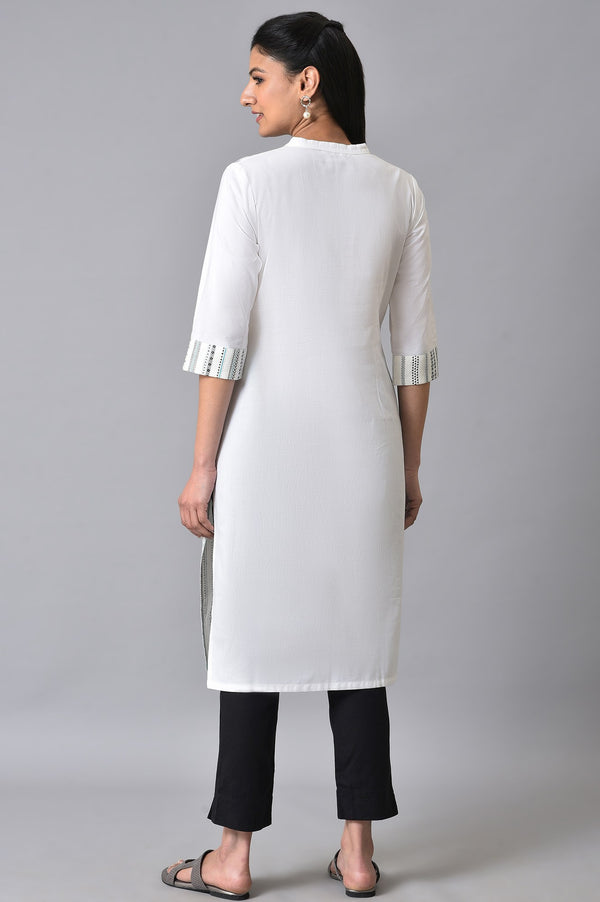 White Geometric Printed Summer kurta