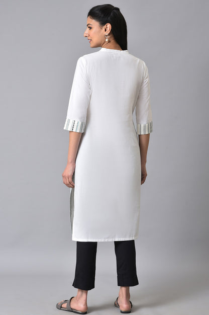 White Geometric Printed Summer Kurta