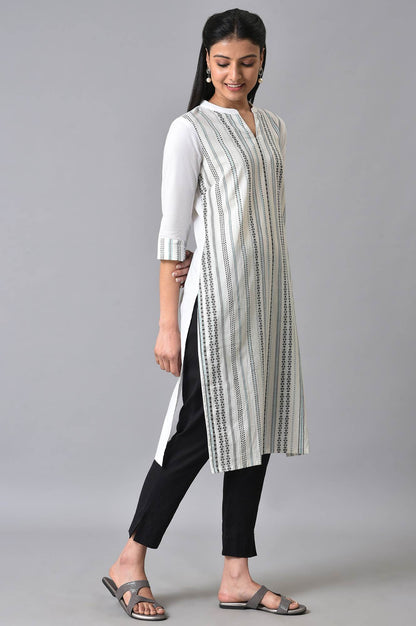 White Geometric Printed Summer Kurta