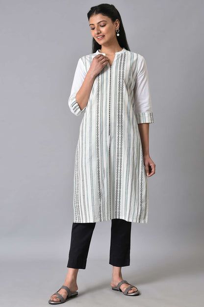 White Geometric Printed Summer Kurta