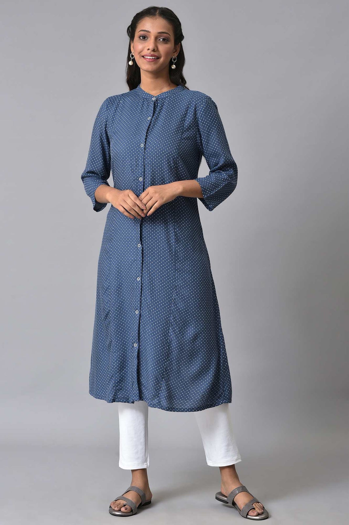 Blue Geometric Printed Summer kurta - S