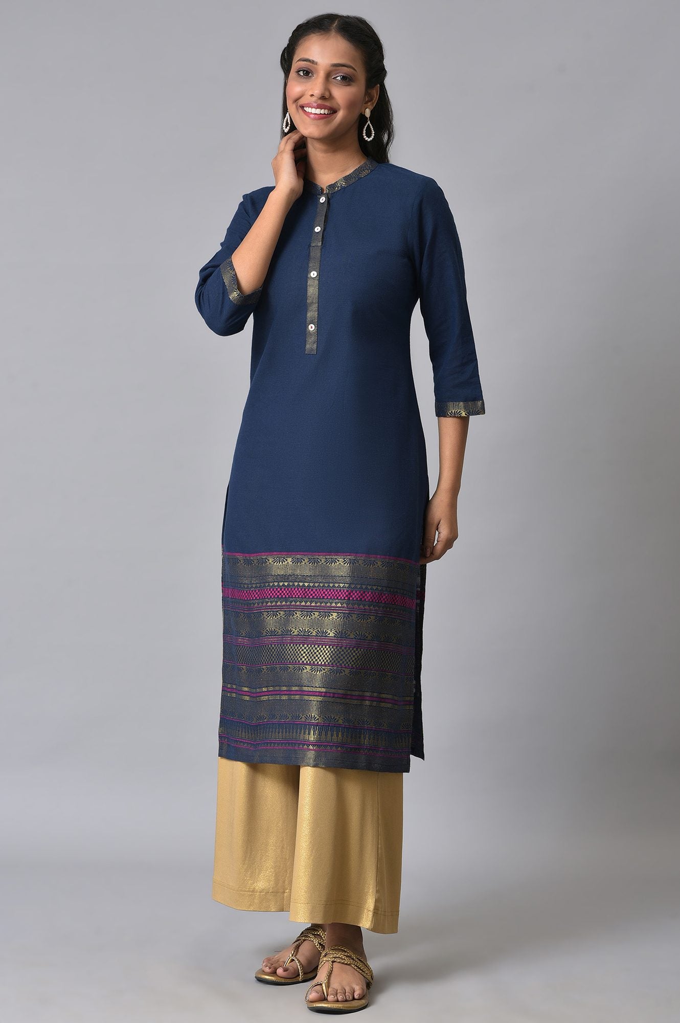 Navy Yarn-Dyed Festive Kurta