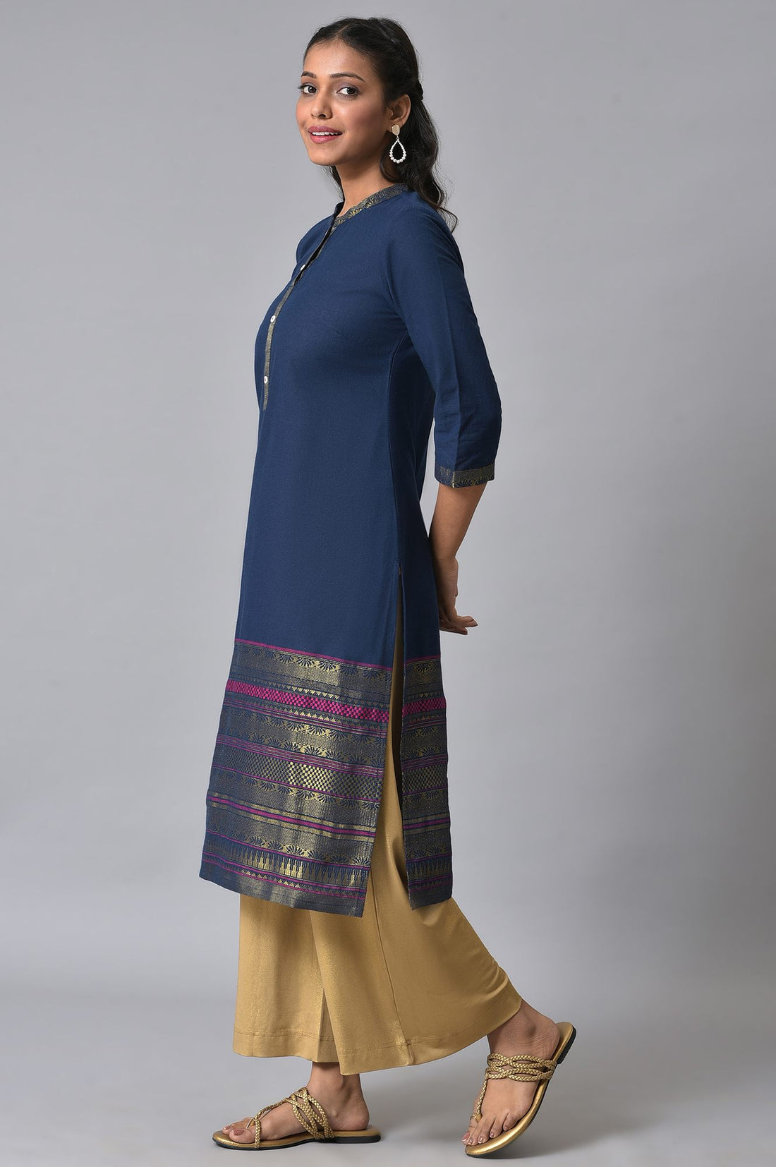 Navy Yarn-Dyed Festive kurta