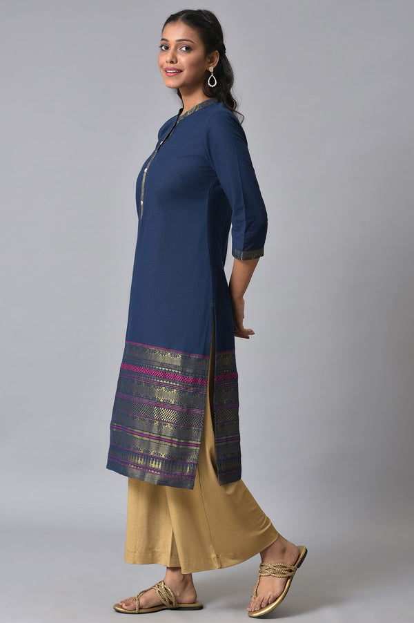 Navy Yarn-Dyed Festive kurta