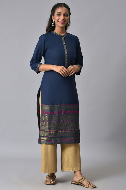 Navy Yarn-Dyed Festive Kurta