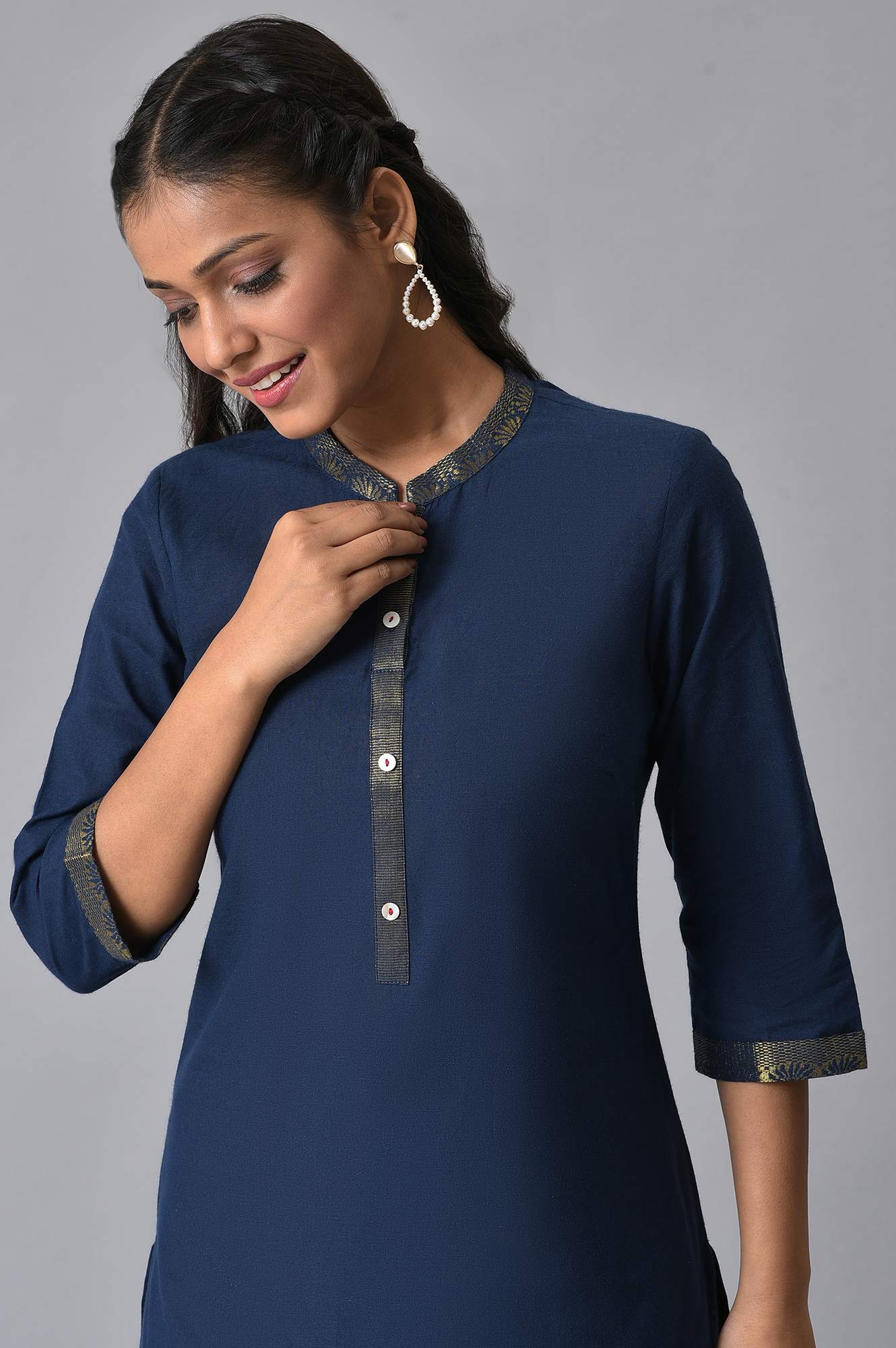 Navy Yarn-Dyed Festive Kurta