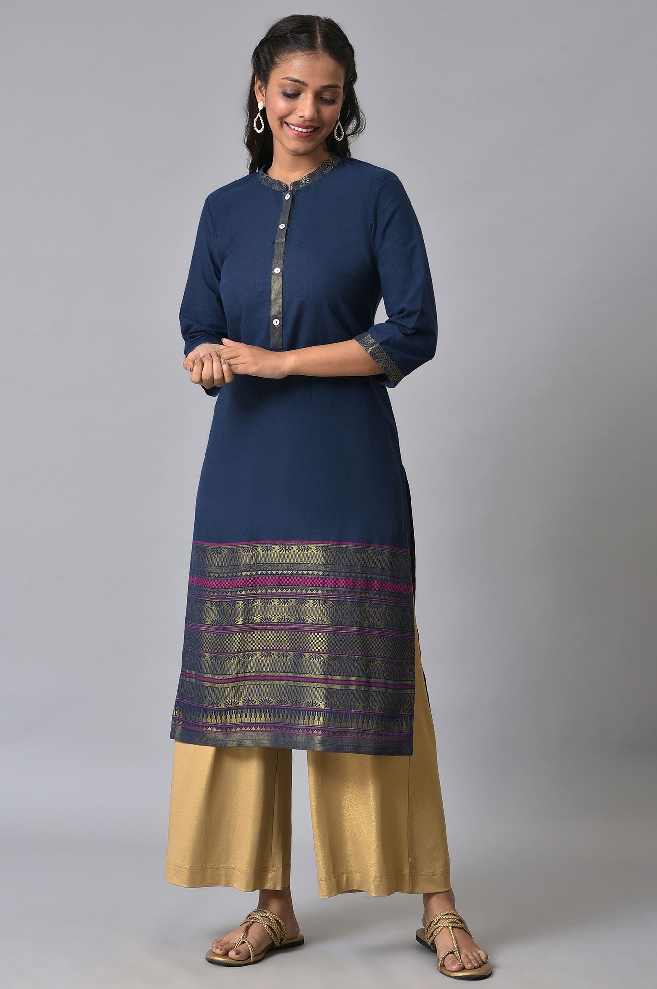 Navy Yarn-Dyed Festive Kurta